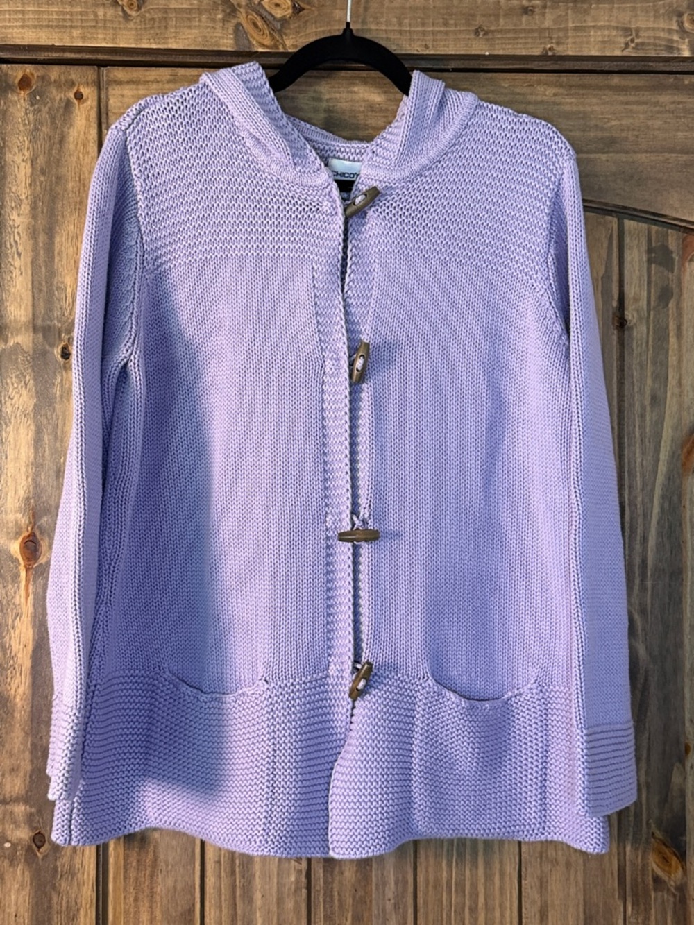 Chico's Lilac Chunky Knit Hooded Cardigan